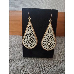 Large White Filigree Earrings with Sparkles